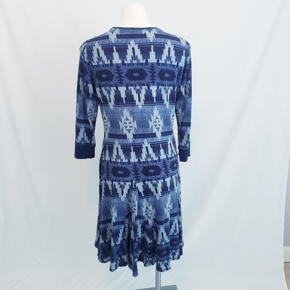 LRL Lauren Ralph Lauren Aztec Southwestern Dress Blue Cotton - Picture 3 of 10